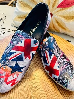 Fiesso Men's Colorful Mulit Pattern Leather Slip-On Loafers